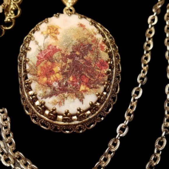 West German Transferware Floral Set Necklace Ring Earrings - Picture 3 of 6